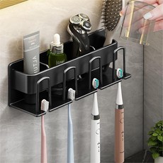 Musikine 飯店式鋁製黏貼牙刷架 4孔, 1個, 全黑色