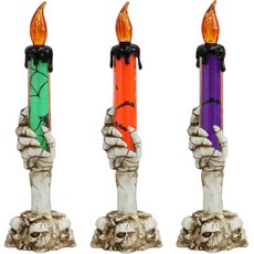 LivingDA 骷髏手 LED燭台, 綠色, 橘色, 紫色, 3個
