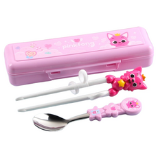 i-jo-um Pinkfong 兒童立體學習筷組, 1套, 學習筷 + 湯匙 + 收納盒, 多色混合