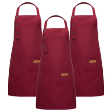 帆布防油防潑水多口袋烘焙耐用復古風日系職人圍裙，舒適透氣耐磨，男女均碼, 紅色, 3件
