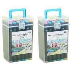 오션마리나 수채화 유성 마카펜 블랙막대, 24색, 2세트