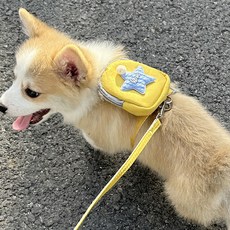 꼼펫 강아지 고양이 가슴줄 산책줄 별가방 하네스 + 리드줄 세트, 옐로우(S), 1세트