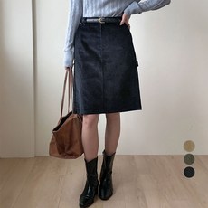 afinar 女款棉質燈芯絨半鬆緊帶基本款中長裙