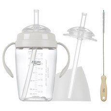 티지엠 쌀알 트라이탄 빨대컵 + 실리콘 빨대 + 빨대솔 세트, 240ml, 1세트, 퓨어화이트