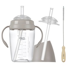 티지엠 쌀알 트라이탄 빨대컵 + 실리콘 빨대 + 빨대솔 세트, 240ml, 1세트, 웜그레이