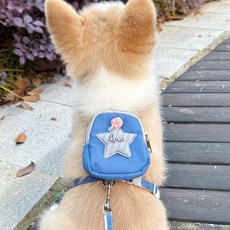 꼼펫 狗狗貓咪胸背帶散步繩星星包胸背帶 + 牽繩套組, 藍色(M), 1套