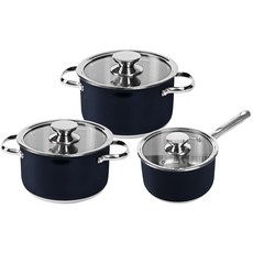 QUEEN SENSE Seshin Alto IH電磁爐不鏽鋼鍋具組, 1套, 單柄鍋 18cm + 雙耳鍋 20cm + 雙耳鍋 24cm, 黑色