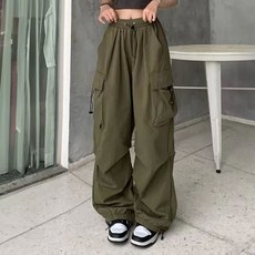메이첼 여성용 스트링 멀티 포켓 와이드 밴딩 조거팬츠 10632
