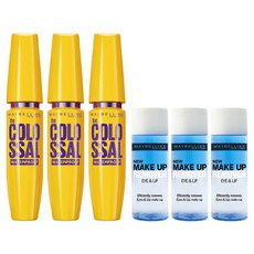 메이블린 콜로썰 워터프루프 마스카라9.2ml + 리무버 20ml 세트, 리얼블랙, 3개