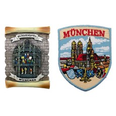 A-ONE 匯旺 德國慕尼黑市政廳鍾琴樓立體磁鐵 + 慕尼黑嘉年華外套貼布 2件組, 大約 7.5 X 6 CM