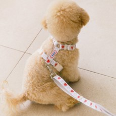 PETSLAND Heart Pop H型胸背帶 + 免持牽繩套組, 香草奶油, 1個