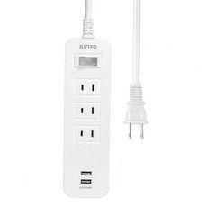 Kinyo 1開3插雙USB延長線, 1.8m, 1條
