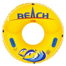 充氣扶手游泳圈 海豚款 120cm, 黃色的, 1個