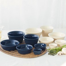 comet Home Ribbed 雙人陶瓷餐具組 12p, White + Blue, 1套, 6種