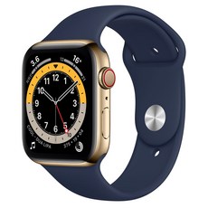 Apple 워치 시리즈 6 LTE/GPS 44mm 최신형, Gold Stainless(Case) + Deep Navy(Band), GPS+Cellular