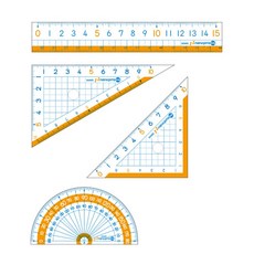 nano pita Kids 小四件大尺組 直線定規 三角定規 分度器, 橘色 + 透明, 1組