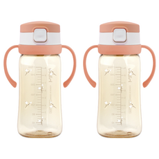 hibee Eightvent按壓式PPSU吸管杯, 2個, 珊瑚色(棉花款), 270ml