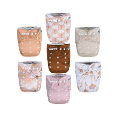 Nora's Nursery 成長型口袋式布尿布 7件組, 4.5公斤-16公斤, 彈性腿圍防漏側邊, 木蘭花, 1組