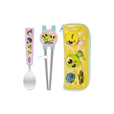 르번 국산 신비아파트 스푼 양손 교정젓가락 + 멀티케이스, 혼합색상, 1세트