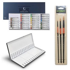 ShinHan 專業水彩顏料+30格水彩調色板+水彩筆 3入組, 30 種顏色