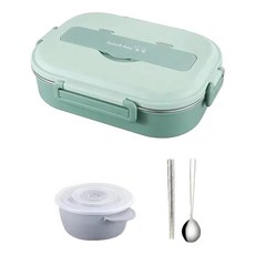 馬卡色 304不鏽鋼 五格微波便當盒 + 湯碗 + 餐具 1.5L, 1組, 若草綠