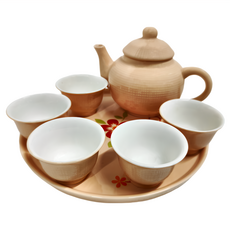 美濃燒 鄉村風 一壺五杯組 陶瓷茶具, 1組, 米色