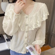 페이퍼먼츠 샤인레이스 플레어 긴팔 블라우스 00704