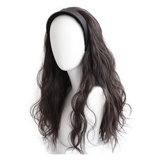 HiYuni 嬉皮燙髮簡約黑色髮帶式假髮 50cm, 棕黑色, 1個