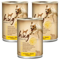 hug 哈格 全年齡主食狗罐頭 維持骨骼肌肉強壯 大塊肉質, 羊肉 + 肉汁, 400g, 3罐