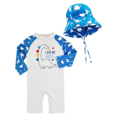 愛北鼻 寶寶連體泳衣送遮陽帽