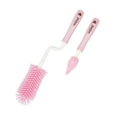 PUKU 藍色企鵝 360度旋轉矽膠奶瓶刷組 適用於各種奶瓶、水杯和奶嘴 耐用且不易刮傷, 沁粉色, 1組