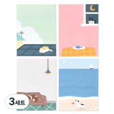 모노라이크 플레잉 데이즈 메모지 4종 세트, Roof, Window, Sofa, Beach, 3세트