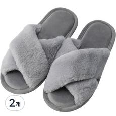 니토리 따뜻한 리본 털 거실화, 그레이, 2개