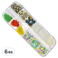 메이브라운 V컷 스톤 3종 + 네일 체인 3종 + 글리터 3종 + 진주 네일 3종 세트 M02269, 혼합색상, 6세트