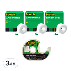 3M 思高隱形膠帶補充包 810 12mm x 18m 3入 + 膠帶台 810D 12mm x 20m, 混合色, 3套