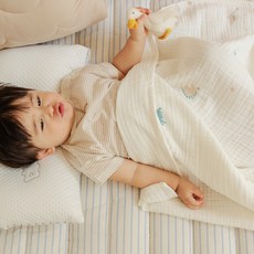 bamiblanc 嬰幼兒四季兩用100支純棉Duralon涼感午睡墊 + 四季Dino Dino三層毯套組, Dreaming(午睡墊), 白色(毯子)