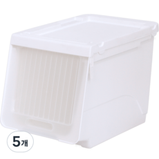 AllULiving 滑蓋式加高型收納箱 透明窗, 5個, 白色 + 不透明門