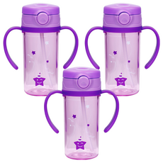 AGAFURA Star系列Tritan材質按壓式防漏吸管杯 第2階段, 紫色, 3個, 300ml