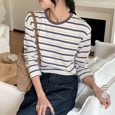 아피나르 여성용 레트로 스트라이프 긴팔 티셔츠
