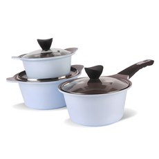 키친웰 벨로스 세라믹 코팅 냄비 3종 뚜껑 랜덤발송, 스카이블루, 양수냄비 16cm + 20cm + 편수냄비 18cm, 1세트