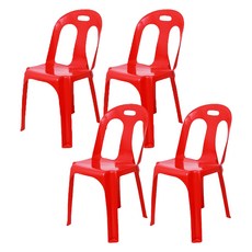 KSY 플라스틱 간이 등받이 의자 B-240, 레드(B-240), 4개