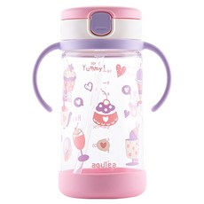 Richell 利其爾 AQ水杯 讓寶寶輕鬆掌握喝水技巧 全配件可拆洗消毒 密封性極佳, 320ml, 1個, 粉紅甜點