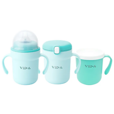 VIIDA Soufflé 三階段抗菌不鏽鋼學習杯組 4個月以上適用 304L抗菌不鏽鋼, 330ml, 1組, 湖水綠
