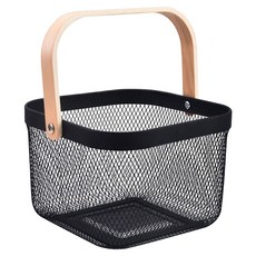 小麥購物 木柄手提收納籃 L1254, 黑色, 1個
