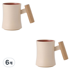 더자카 나무 손잡이 양치컵, 핑크, 6개