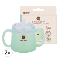베베그로우 유아용 그린핑거 첫단계 양손 실리콘 빨대컵, 민트, 2개, 200ml