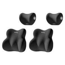 Ez2mk 차량용 메모리폼 목쿠션 허리쿠션 세트 MS-420, 블랙, 2세트