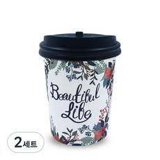 TOGO PACK 空氣隔熱杯套組 紙杯 花朵圖案 330ml + 開關式杯蓋, 100個, 2套