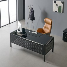 티에스퍼니처 강화유리 TS12 책상형 책상 방문설치, 강화유리(블랙)