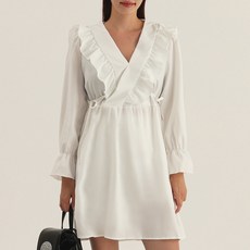 elsso. Fall in Love V領荷葉邊連身短裙, 白色